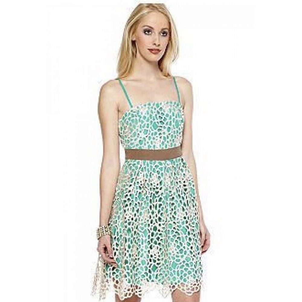 RYU Anthropologie Green Ivory Lace‎ Overlay Dress Sz L